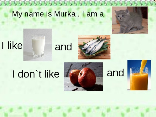 My name is Murka . I am a  I like and and I don`t like 