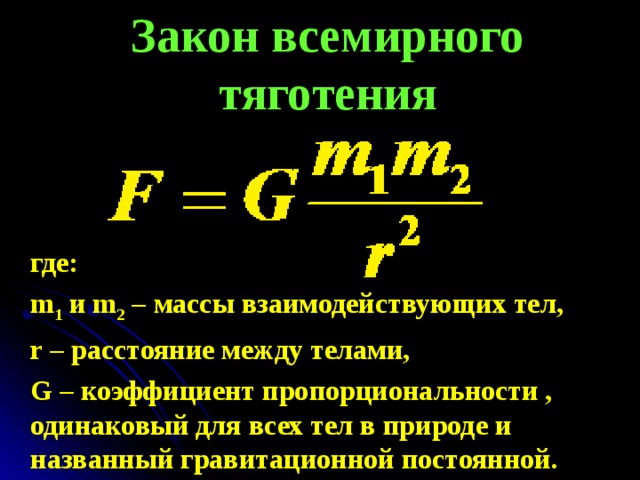 Закон всемирного тяготения 9 класс презентация