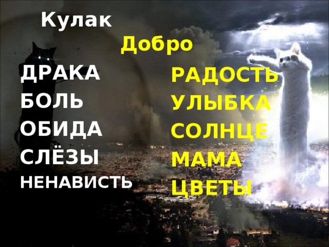 Кулак  Добро ДРАКА РАДОСТЬ БОЛЬ УЛЫБКА ОБИДА СОЛНЦЕ СЛЁЗЫ МАМА НЕНАВИСТЬ ЦВЕТЫ 