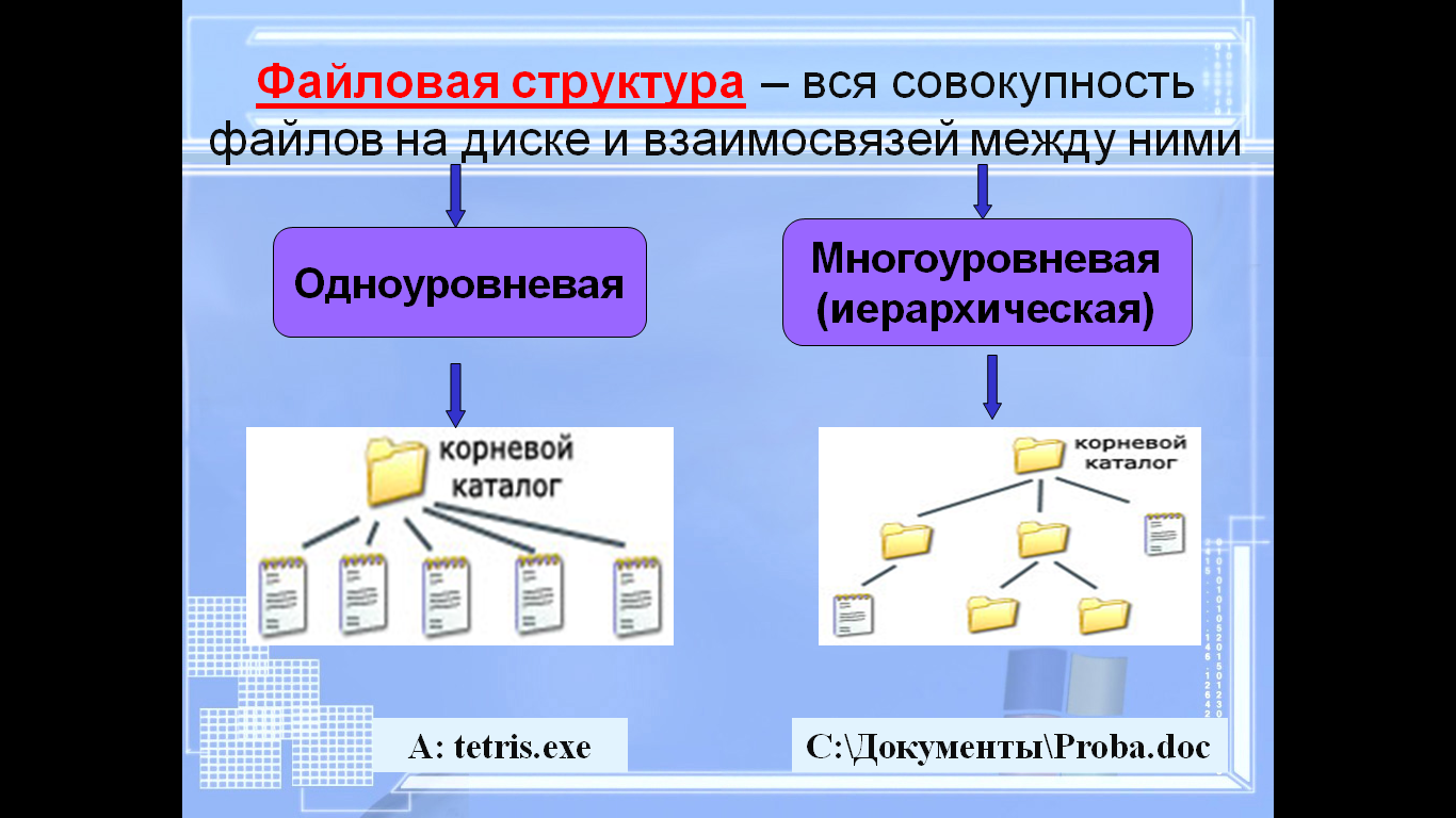 Файловые структуры данных. Файлы и файловые структуры. Схема файловой структуры. Типы файловых структур. Файловая структура одноуровневая иерархическая.