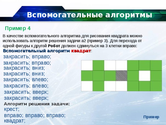 Вспомогательный алгоритм программа. Вспомогательный алгоритм пример. Вспомогательный алгоритм робот. Использование вспомогательных алгоритмов. Задачи для робота вспомогательные алгоритмы.