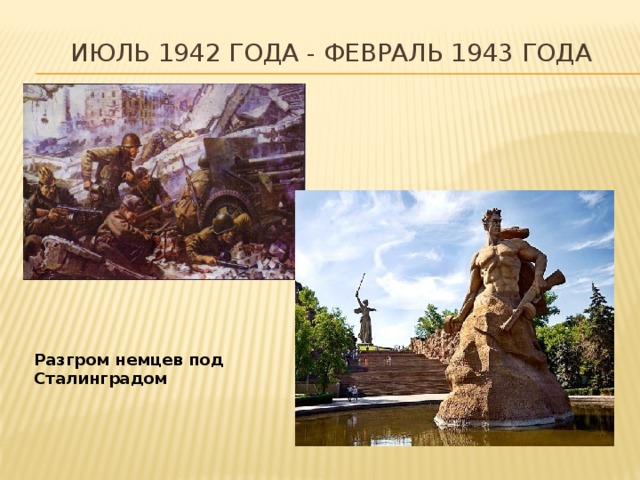 Июль 1942 года - февраль 1943 года Разгром немцев под Сталинградом 