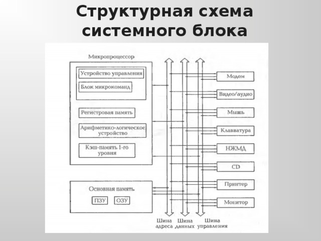 Восстановите структурную схему компьютера расставьте названия элементов