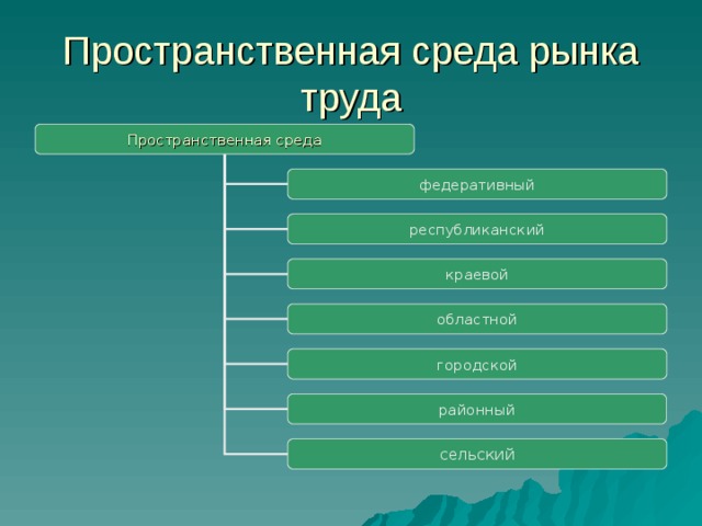 Пространственная среда рынка труда Пространственная среда федеративный республиканский краевой областной городской районный сельский 