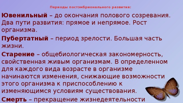 Развитие после рождения 8 класс презентация