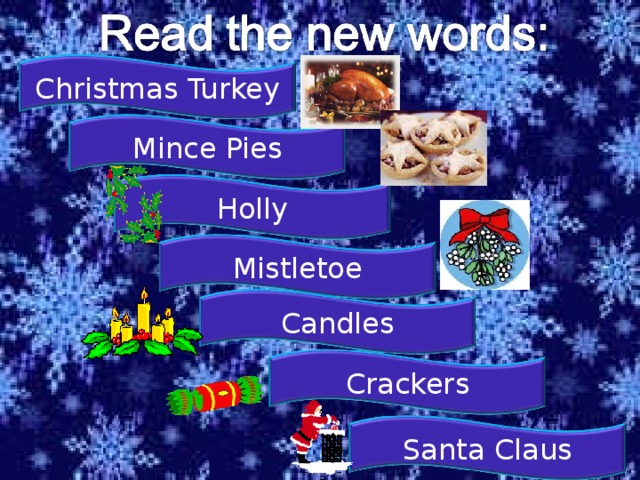 Christmas Turkey Mince Pies Holly Mistletoe Candles Crackers Santa Claus 