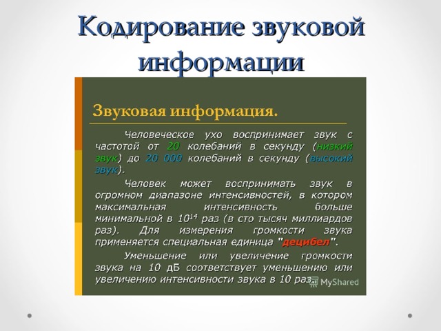 Кодирование звука информатика 10 класс презентация