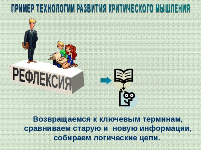 Возвращаемся к ключевым терминам, сравниваем старую и новую информации, собираем логические цепи. 