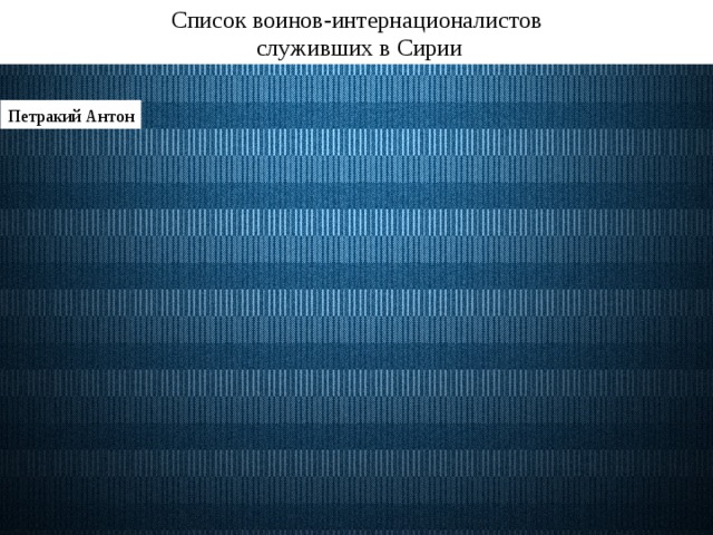 Список воинов-интернационалистов  служивших в Сирии Петракий Антон 