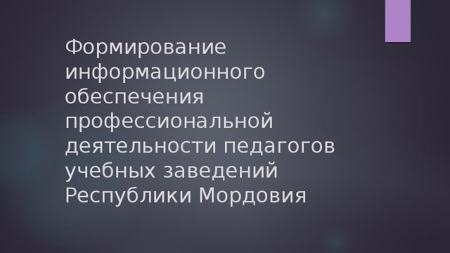 Формирование информационного обеспечения профессиональной деятельности педагогов учебных заведений Республики Мордовия 