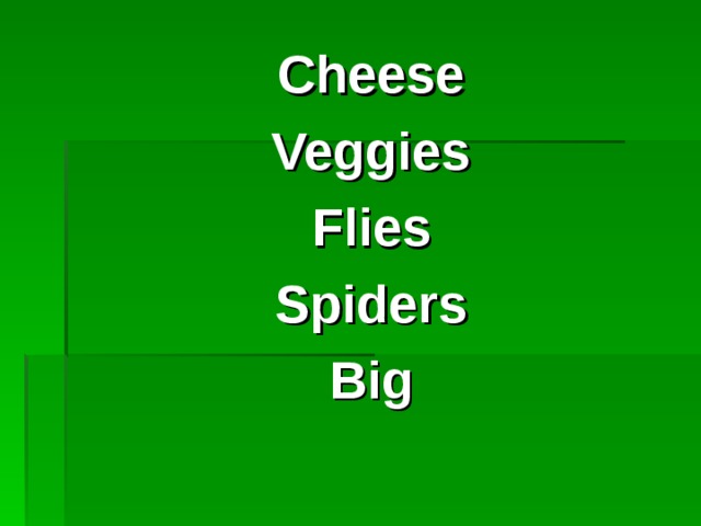 Cheese Veggies Flies Spiders Big 