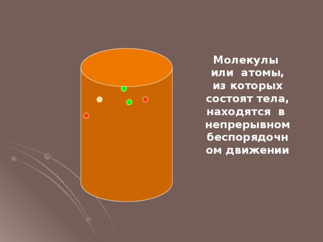 Молекулы или атомы, из которых состоят тела, находятся в непрерывном беспорядочном движении