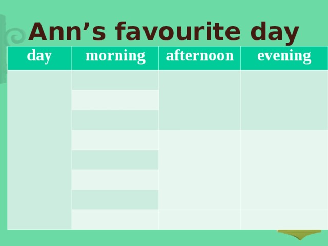 Ann’s favourite day day morning afternoon evening 