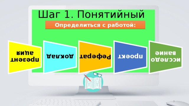 презентация доклад Реферат проект исследование Шаг 1. Понятийный Определиться с работой:  