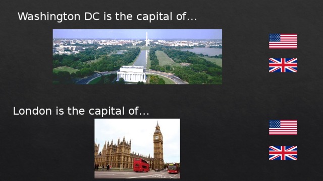Washington DC is the capital of… London is the capital of… 