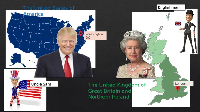 The United States of America Englishman Washington, DC The United Kingdom of Great Britain and Northern Ireland London Uncle Sam 