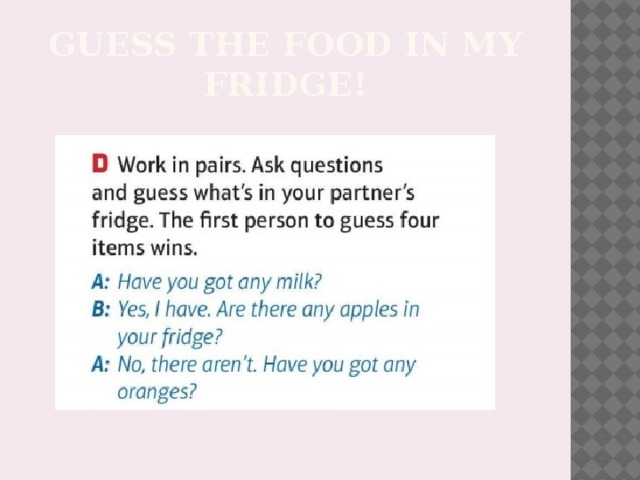Guess the food in my fridge! 