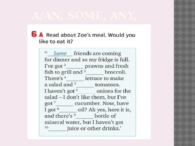 a/an, Some, any, 