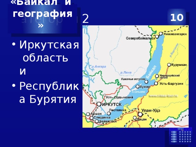 «Байкал и география»  Категория 2 10 Иркутская область и Республика Бурятия 