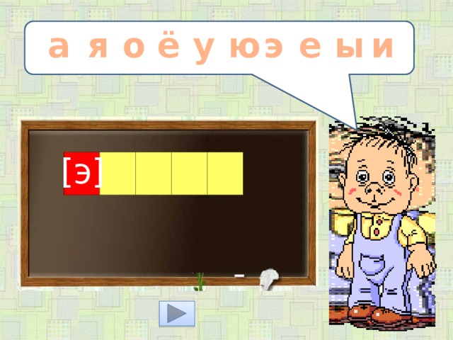 у ы а а я о ё и ю э е [э] 