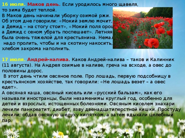 15 июля народные приметы. 16 Июля народный календарь. Маков день 16 июля. 16 Июля праздник. Народные приметы на 16 июля.