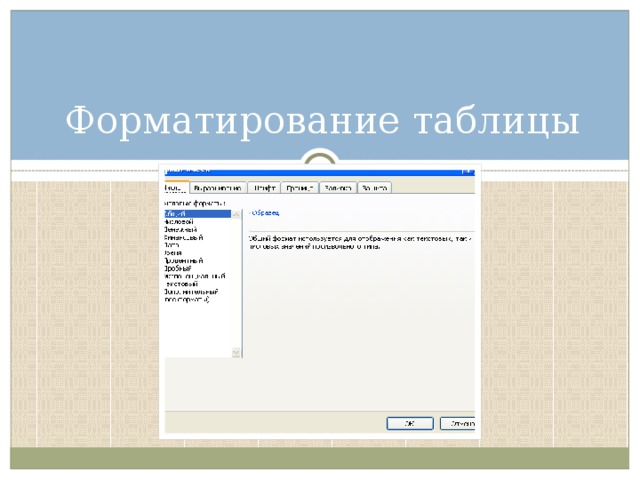 Форматирование таблицы 