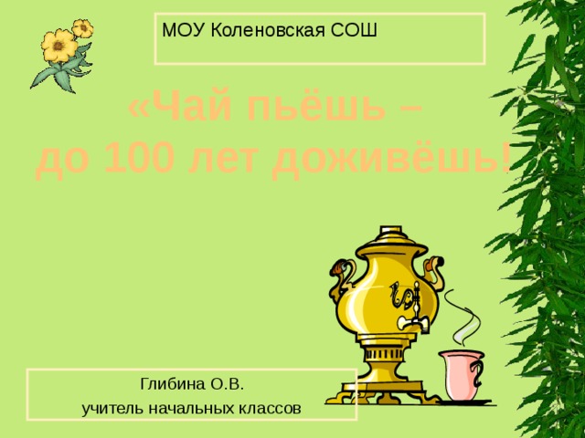 МОУ Коленовская СОШ «Чай пьёшь – до 100 лет доживёшь! Глибина О.В. учитель начальных классов