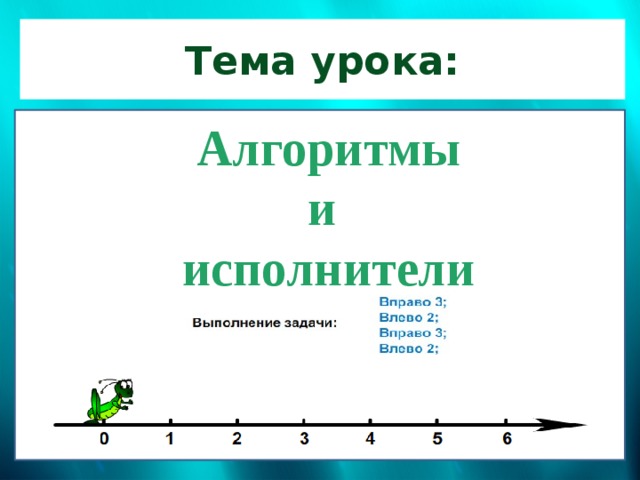 Тема урока: Алгоритмы  и исполнители 