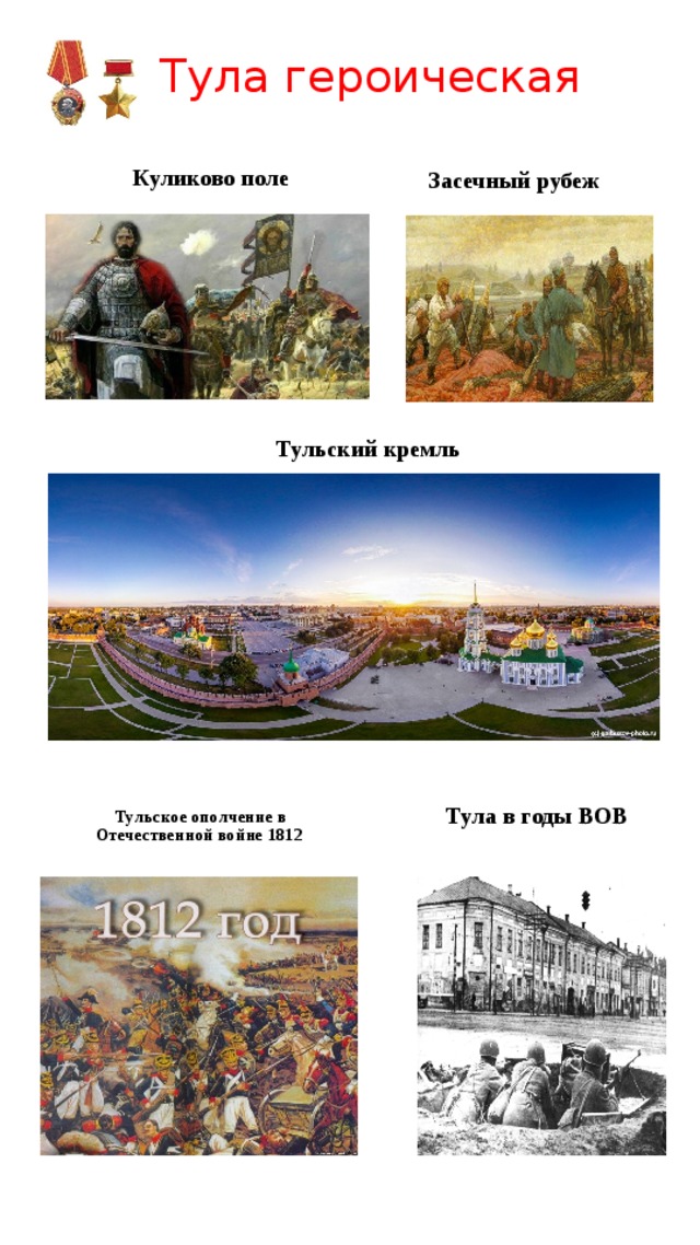 Тула героическая  Куликово поле Засечный рубеж Тульский кремль  Тула в годы ВОВ  Тульское ополчение в Отечественной войне 1812 