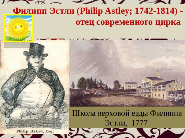 Филипп Эстли (Philip Astley; 1742-1814) - отец современного цирка   Школа верховой езды Филиппа Эстли, 1777 