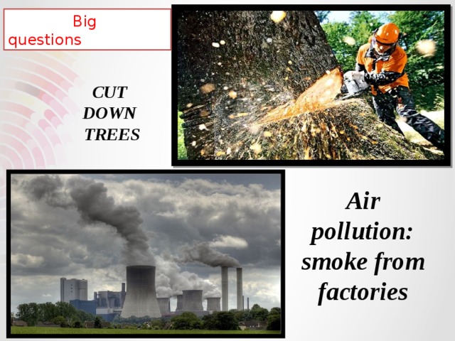 Big questions Cut down trees Air pollution: smoke from factories 