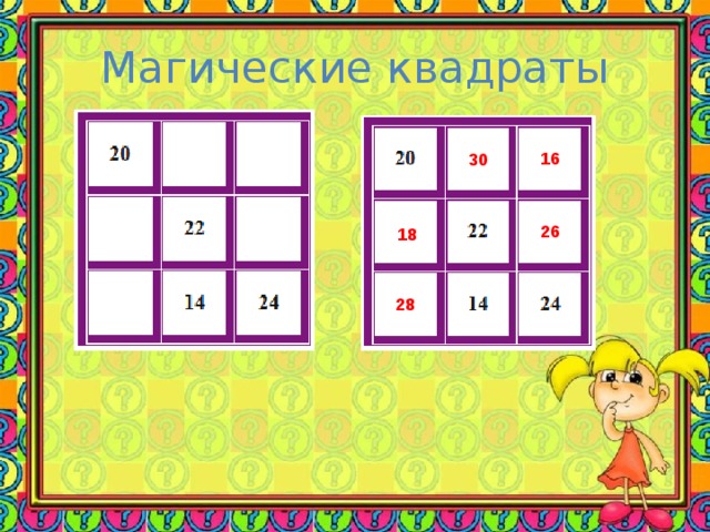 Магические квадраты 16 30 26 18 28