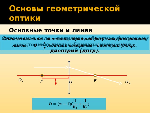 Основы геометрической оптики. Основные точки и линии линзы. Оптическая система Геометрическая оптика.