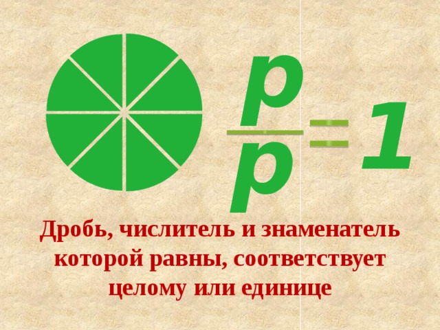 p 1 p Дробь, числитель и знаменатель которой равны, соответствует целому или единице 
