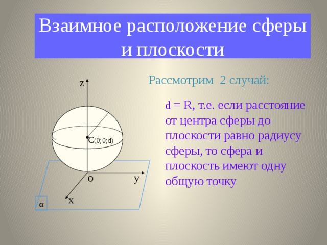 Взаимное расположение сферы и плоскости презентация 11 класс атанасян