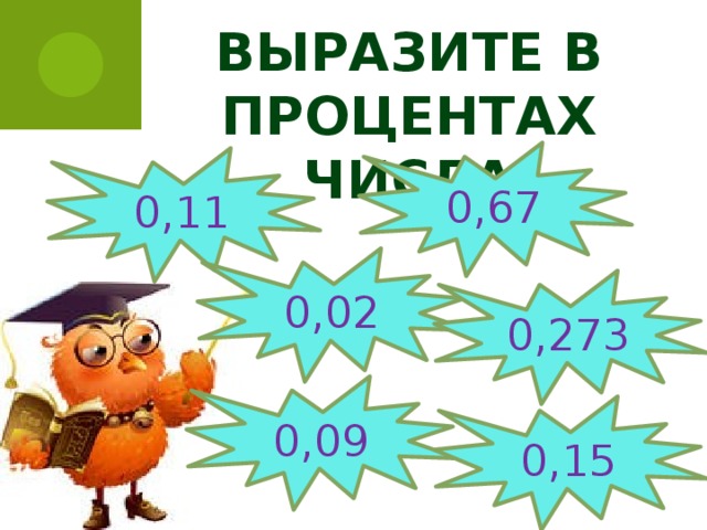 Выразите в процентах число 1 3 5. Выразить в процентах число 0,11. Вырази в процентах числа 0.9.