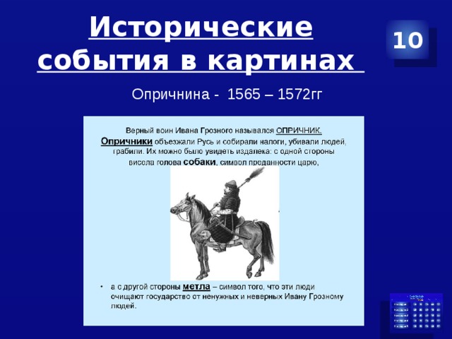 Исторические события в картинах 10 Опричнина - 1565 – 1572гг 