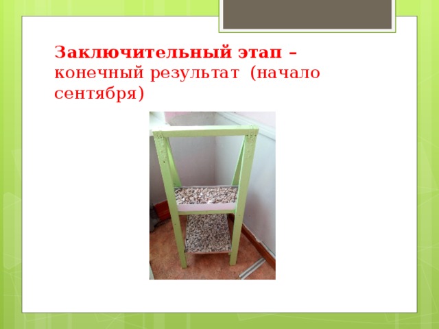    Заключительный этап – конечный результат (начало сентября) 
