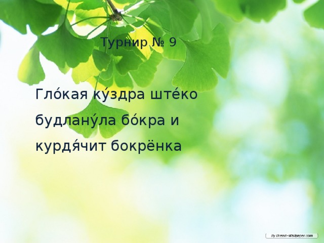 Турнир № 9 Гло́кая ку́здра ште́ко будлану́ла бо́кра и курдя́чит бокрёнка 
