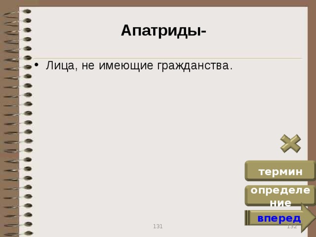Апатриды- Лица, не имеющие гражданства. термин определение вперед 132 131