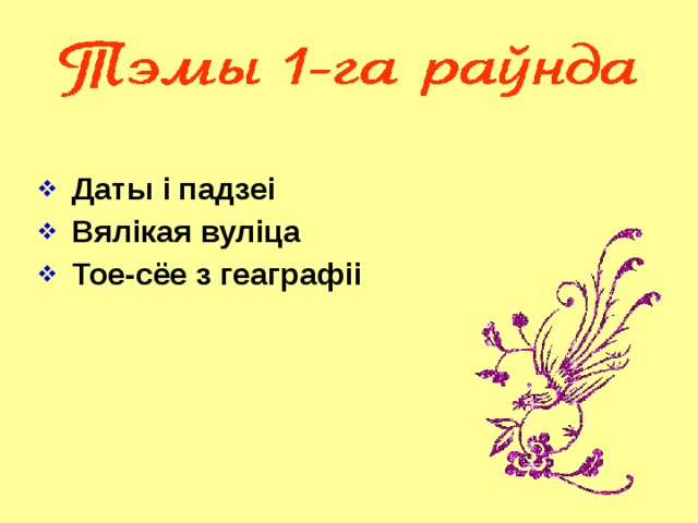  Даты і падзеі  Вялікая вуліца   Тое-сёе з геаграфіі 