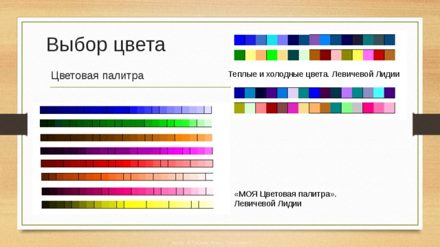 Выбор цвета Цветовая палитра Теплые и холодные цвета. Левичевой Лидии «МОЯ Цветовая палитра». Левичевой Лидии Автор: © Пашкин Игорь Алексеевич 