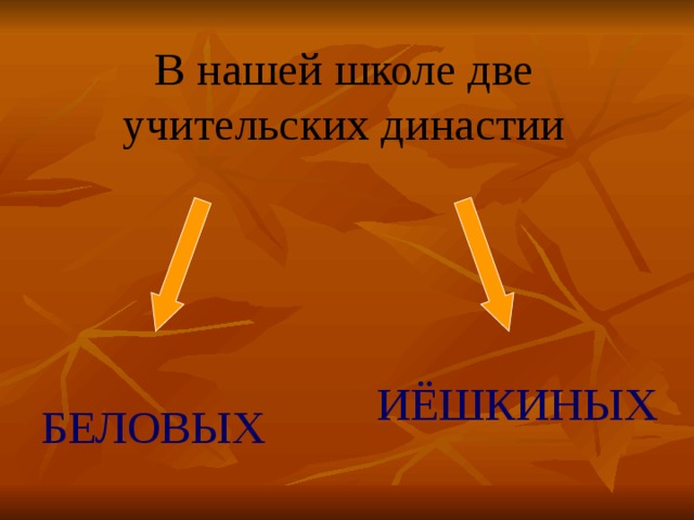 В нашей школе две учительских династии ИЁШКИНЫХ БЕЛОВЫХ 