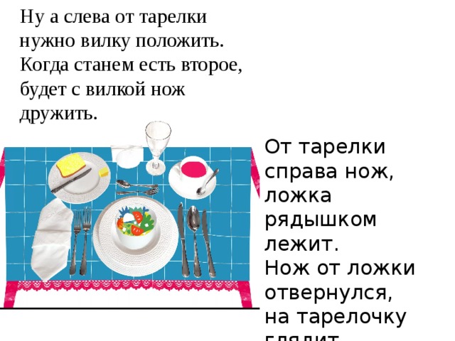 Еду с тарелки следует брать окружающий мир. Слева от тарелки. Справа от тарелки кладут. Вилки кладут слева от тарелки. Слева от тарелки лежит.