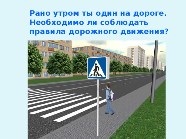 Рано утром ты один на дороге. Необходимо ли соблюдать правила дорожного движения? 