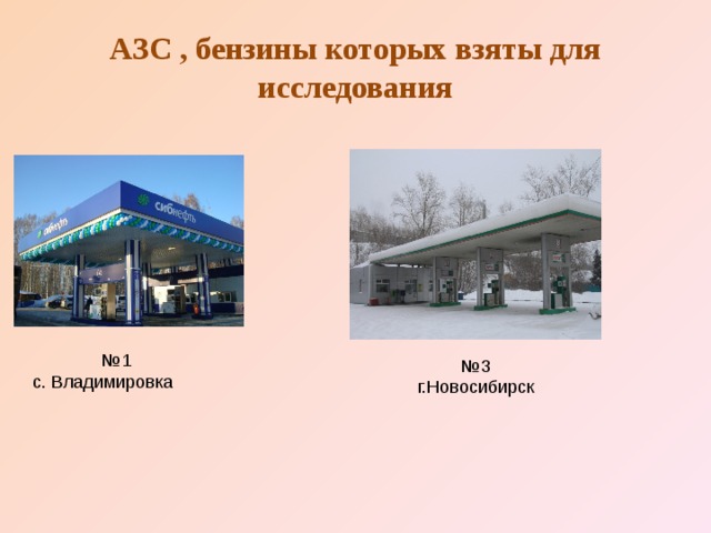 АЗС , бензины которых взяты для исследования № 1 с. Владимировка № 3 г.Новосибирск 