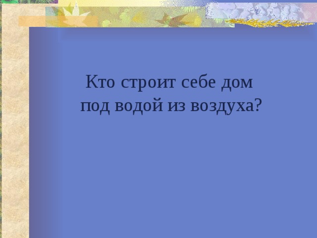 Кто строит себе дом под водой из воздуха