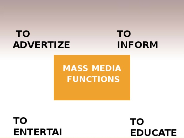  TO ADVERTIZE TO INFORM   MASS MEDIA   FUNCTIONS TO ENTERTAIN TO EDUCATE 