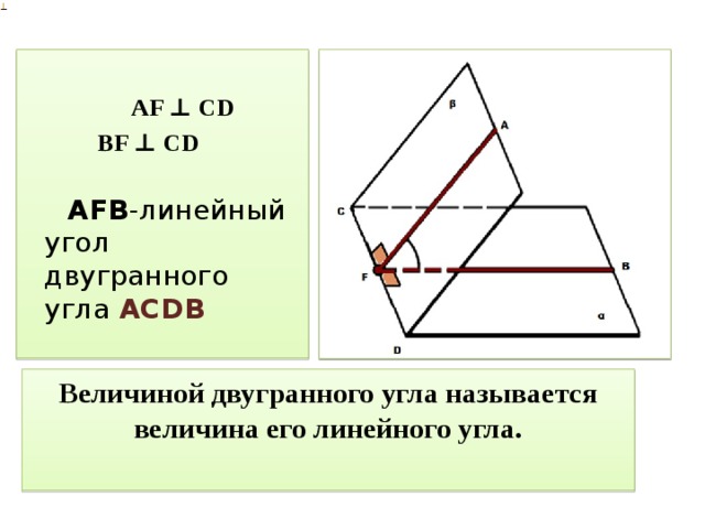 Определение:  Двугранным углом называется фигура, образованная двумя полуплоскостями с общей граничной прямой. 