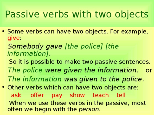 Passive voice verb forms